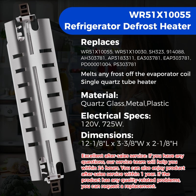 Romalon WR51X10055 Refrigerator Defrost Heater Kit, Temperature Sensor WR55X10025, High Limit Thermostat WR50X10068 Fit for GE General Electric Kenmore by Romalon - Image 2